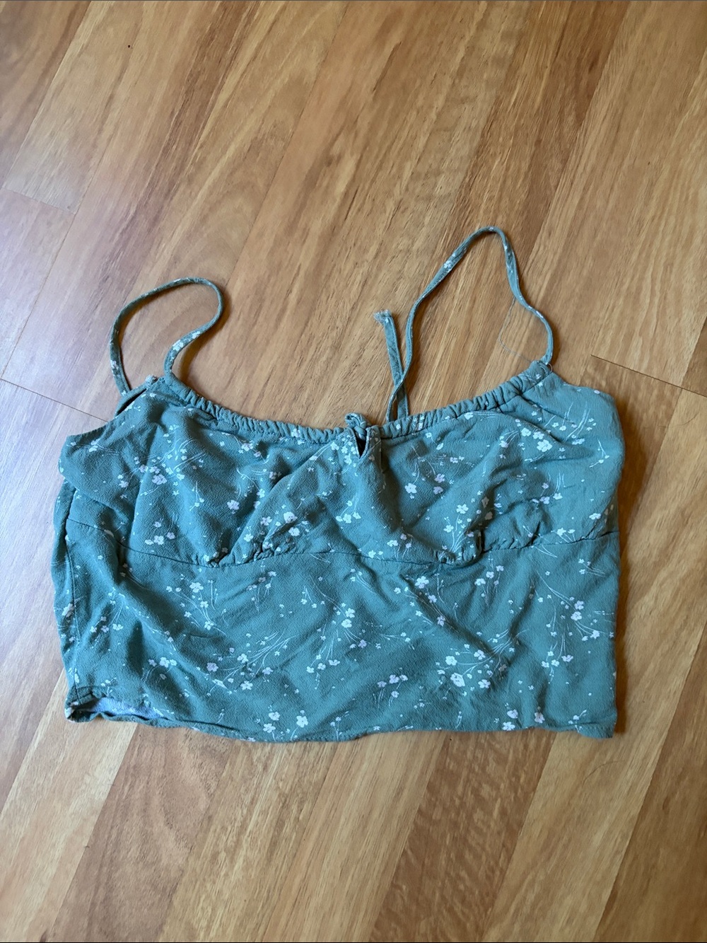 Olive Green Floral Spaghetti-Strap Crop Camisole